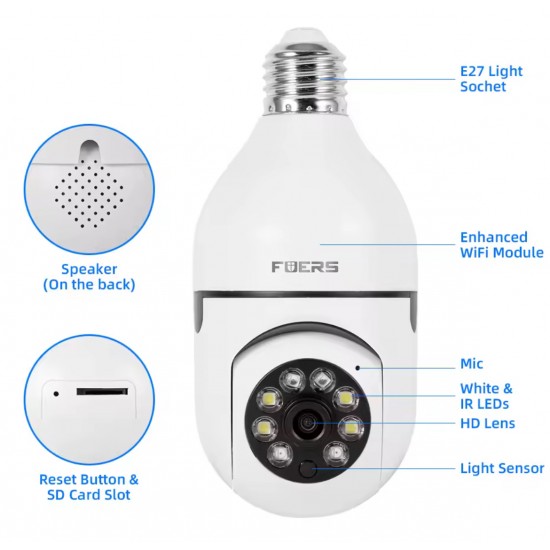 IP Камера тип крушка HY-DE27 2MP 1080P ( APP:V380PRO ) HD 360 градуса с микрофон и високоговорител и LED светлина