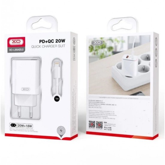 XO-L90A 20W PD Зарядно с изх. USB-C+USB PD-20W+QC18W - Type-C към Type-C