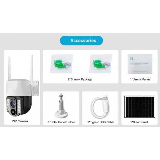 IP Соалрна Камера HY-D0113F 4G 4MP 1080P ( APP:V380PRO ) HD 360 градуса с микрофон и високоговорител и LED светлина