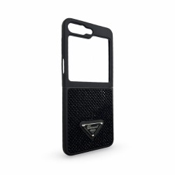 D80 Калъф с камъни за Samsung Z Flip 7 от 2 части - Черен