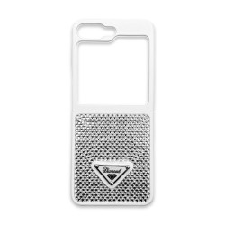 D80 Калъф с камъни за Samsung Z Flip 5 от 2 части - Бял