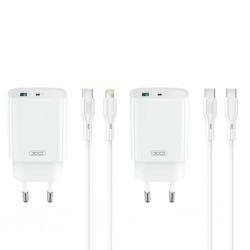 XO-CE30 30W Бързо Зарядно USB-C+USB с кабел Type-C към Lightning