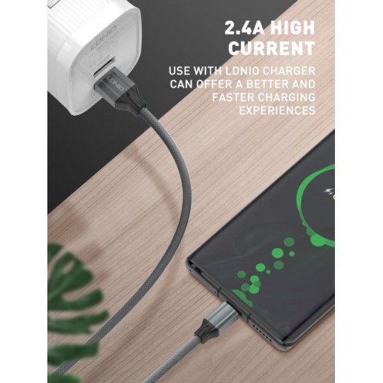 Кабел USB LDNIO LS442 2.4А. 2M TPE плетен Lightning