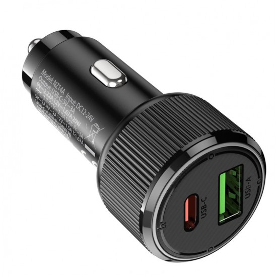 HOCO NZ14A 12v. зарядно за кола USB+USB-C PD20W + QC3.0 38W. - Черен