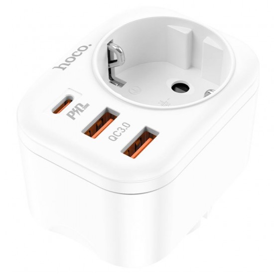 Разкл. HOCO NS3 с 1 гнездо+2 USB-A 2.4A+1 PD USB-C 4000W - Бял