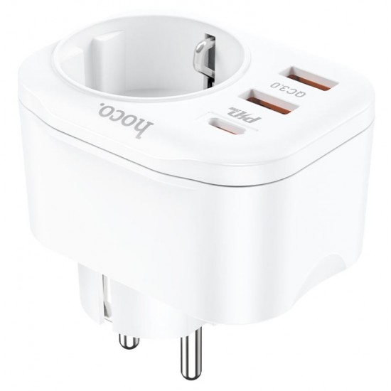 Разкл. HOCO NS3 с 1 гнездо+2 USB-A 2.4A+1 PD USB-C 4000W - Бял