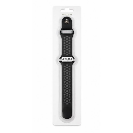Силиконова Apple Watch каишка iWatch 49mm - Черен  - Сиви дупки