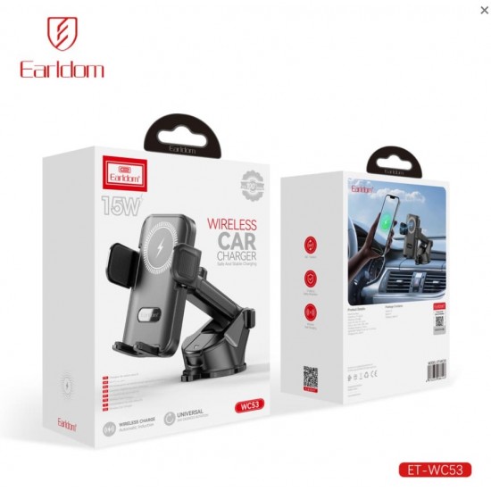 EARLDOM WC53 Безжично зарядно и стойка за кола Smart Sensor15W за табло и стъкло