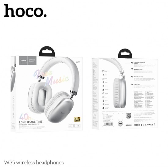 HOCO W35 Безжични слушалкиFree Music 40 часа - Бял