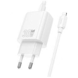 HOCO N63 Зарядно GaN USB USB-C PD30W TYPE-C към Lightning- Бял