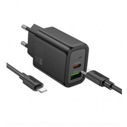 HOCO N63 Зарядно GaN USB USB-C PD30W TYPE-C към Lightning - Черен