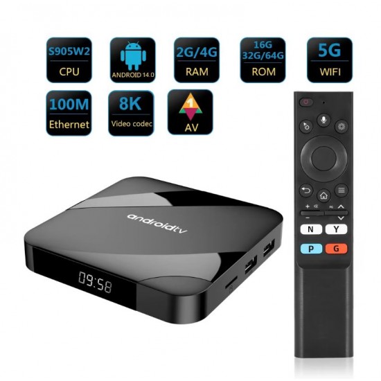 TV98 ATV W2 TV Box 8K HDR ULTRA HD android 14.0 4GB+64GB 2.4/5G Wifi 4 Ядрен процесор Netflix Youtube Media Player