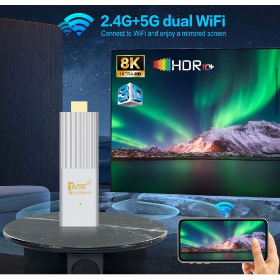 TV98 ATV W2 TV Stick 8K HDR ULTRA HD android 14.0 2GB+8GB 2.4/5G Wifi 4 Ядрен процесор Netflix Youtube Media Player