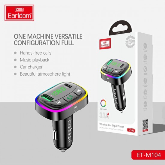 EARLDOM M104 FM модулатор трансмитер (USB изход + 1USB-C, microSD, Bluetooth) Earldom, 3.1A, с подсветка