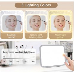 11376-2 Калъф за грим +LED огледало светлина с 3 цветови настройки (Бял) Кутия за козметичен грим, органайзер