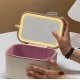 11376-2 Калъф за грим +LED огледало светлина с 3 цветови настройки (Бял) Кутия за козметичен грим, органайзер