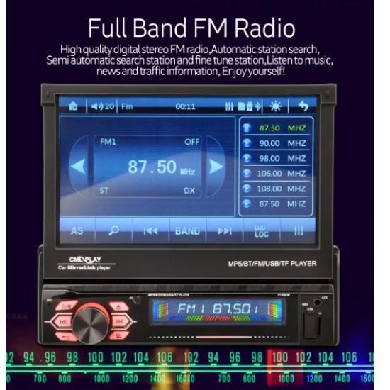 Касетофон за кола със 7" Дисплей- 7130 + Евро букса MP5  Bluetooth  / Радио / Mp3/ USB / SD