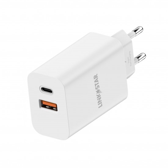 L✮Star LS56 Адаптер 45W 2изх. PD(25W)+QC3.0(20W) SuperFast USB-C - Бял