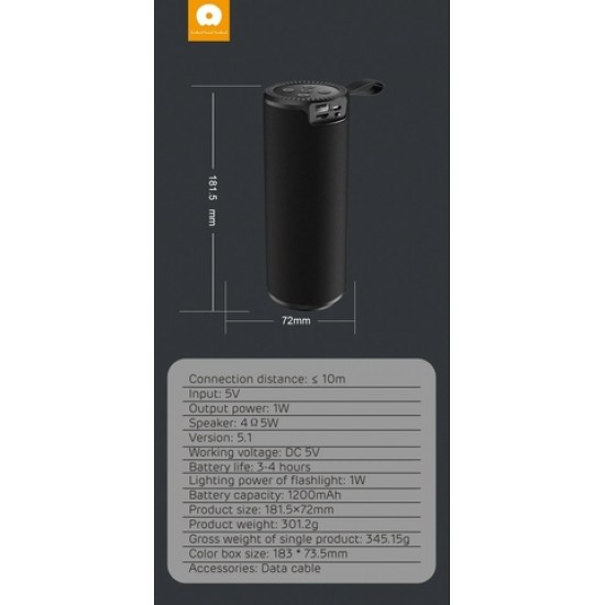 WUW R151 Безжичен тонколона +LED осветление  - Черен