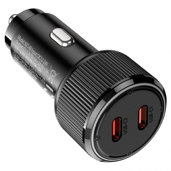 HOCO 12V “NZ14B Guerrero” Черен - Адаптер с 2изх. 50W 2хUSB-C
