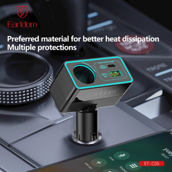 EARLDOM CS5 FM 120W модулатор трансмитер (1 USB изход + 1USB-C + запалка, Bluetooth)