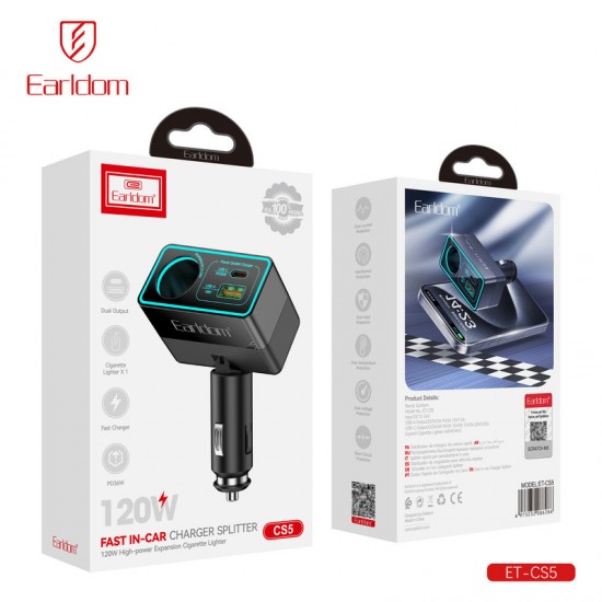 EARLDOM CS5 FM 120W модулатор трансмитер (1 USB изход + 1USB-C + запалка, Bluetooth)