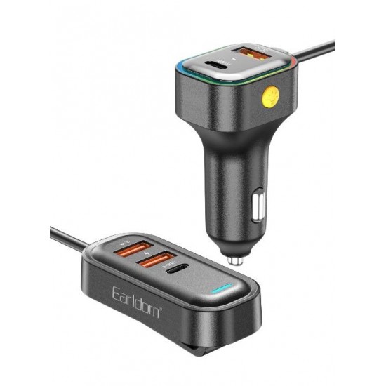 Earldom CC37 – 5-в-1 Автомобилно Зарядно с Удължител за Задни Седалки (PD 30W + QC 3.0)