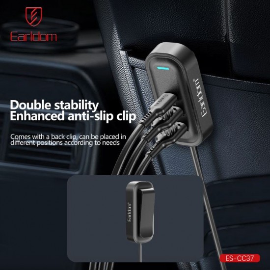 Earldom CC37 – 5-в-1 Автомобилно Зарядно с Удължител за Задни Седалки (PD 30W + QC 3.0)