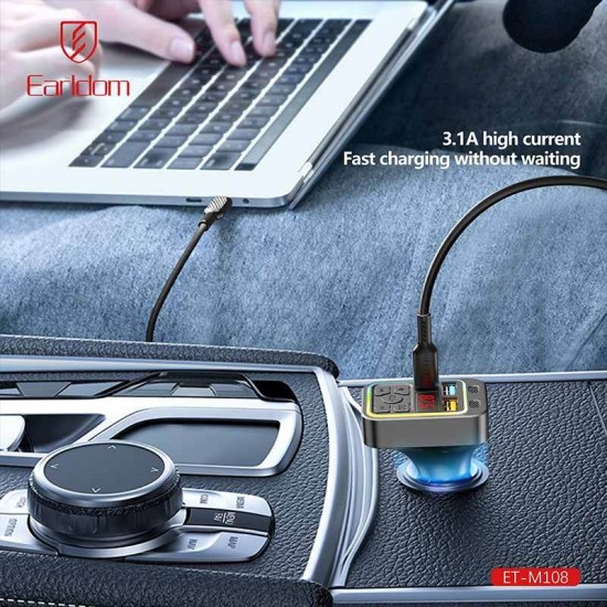 EARLDOM M108 FM 3.1A. модулатор трансмитер (2 USB изхода + 1USB-C, Bluetooth) BT5.3