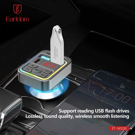 EARLDOM M108 FM 3.1A. модулатор трансмитер (2 USB изхода + 1USB-C, Bluetooth) BT5.3