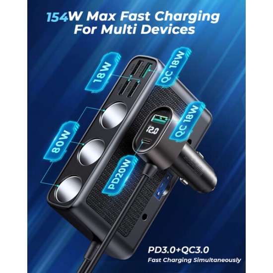 JOYROOM Разклонител за запалка JR-CL06 с 3 гнезда, 5 USB и 1 USB-C 12V/24V PD30W