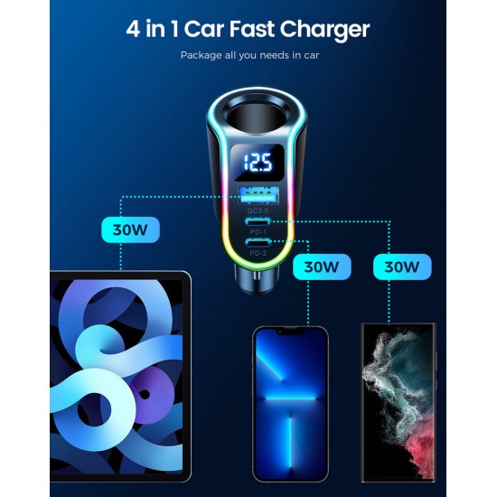 JOYROOM Разклонител за запалка JR-CL21 с 1 гнездо, 1 USB и 2 USB-C 12V/24V 150W