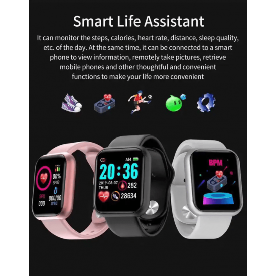 D20/Y68 Смарт спортна гривна Smart bracelet - Черен