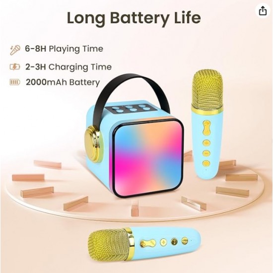 ZX-03 (Син) Караоке мини преносим Практичен Bluetooth високоговорител с 1бр. комплект микрофон  