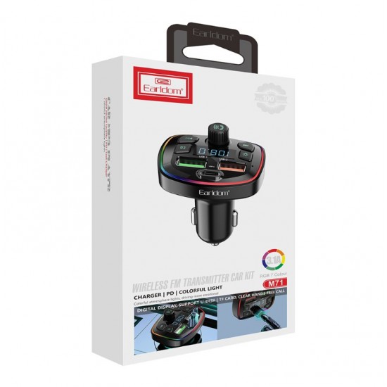 EARLDOM M71 FM 3.1A. модулатор трансмитер (2 USB изхода + 1USB-C, Bluetooth)