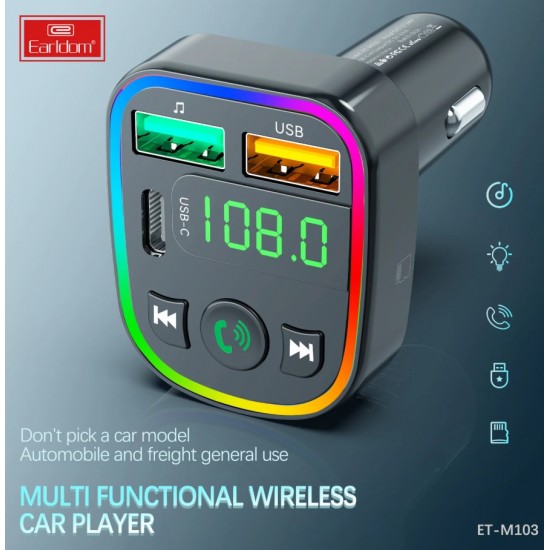 EARLDOM M103 FM 3.1A. модулатор трансмитер (2 USB изхода + 1USB-C, Bluetooth)