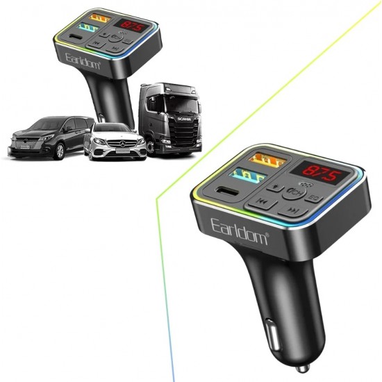 EARLDOM M109 FM 3.1A. модулатор трансмитер (2 USB изхода + 1USB-C, Bluetooth) BT5.3