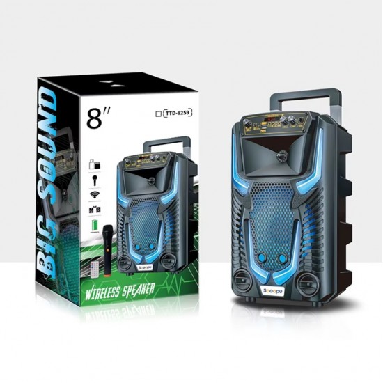 Караоке тонколона инча TTD-8259 8" | 20W, Телескопична Дръжка, LED RGB, Микрофон