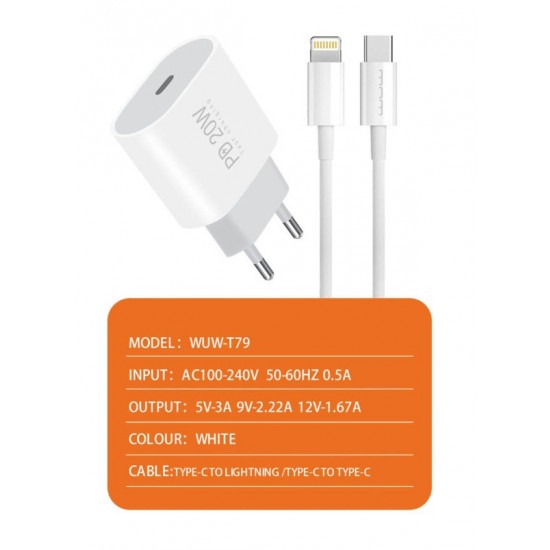 WUW T79 PD20W Зарядно с кабел Type-C към Type-C