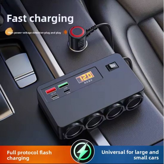 Разклонител за запалка D-30 с 4 гнезда, 2 USB и 2 USB-C 12V/24V PD30W