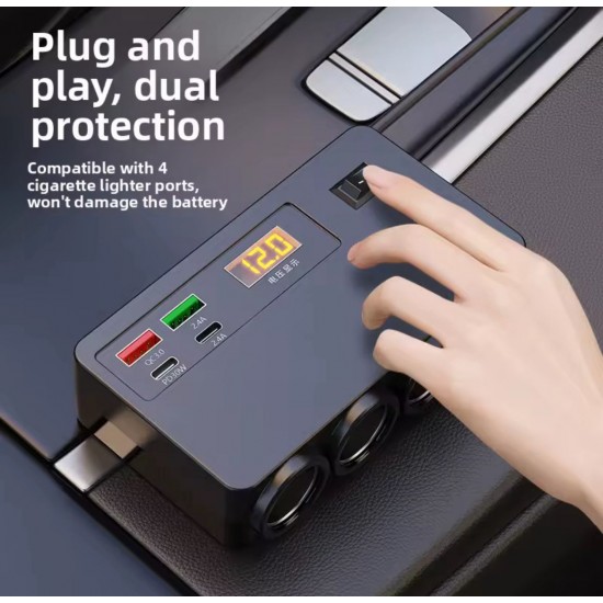 Разклонител за запалка D-30 с 4 гнезда, 2 USB и 2 USB-C 12V/24V PD30W