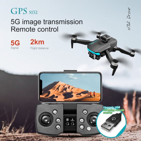 Дрон S132 Aerial Drone 4K HD GPS с 3 лещи сгъваем с калъф за носене и 1 батерия