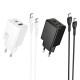 HOCO N71 PD30W + USB QC3.0 зарядно+ кабел Type-C към Type-C - Бял