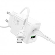 HOCO N71 PD30W + USB QC3.0 зарядно+ кабел Type-C към Type-C - Бял
