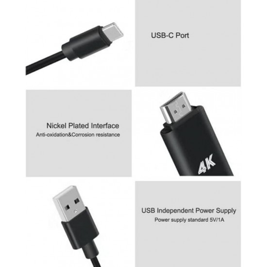 AirSky Type-C към HDMI СЪС ЗАХРАНВАНЕ кабел адаптер за връзка на MHL Android смартфон телефон таблет с телевизор монитор