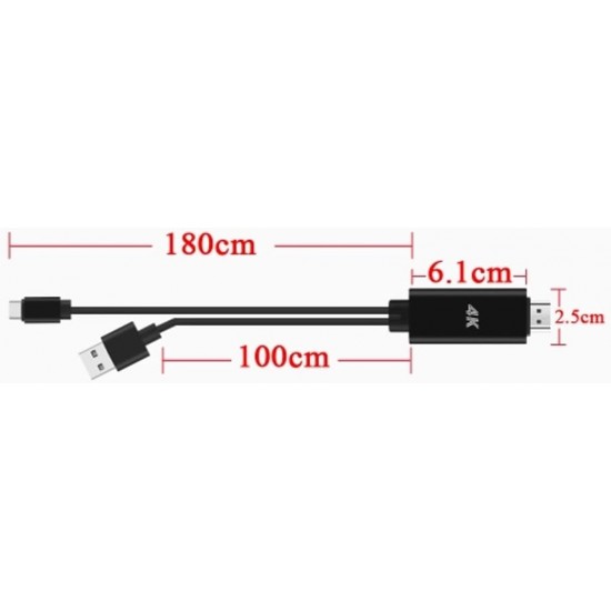 AirSky Type-C към HDMI СЪС ЗАХРАНВАНЕ кабел адаптер за връзка на MHL Android смартфон телефон таблет с телевизор монитор