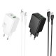 HOCO N71 PD30W + USB QC3.0 зарядно+ кабел Type-C към Lightning - Бял