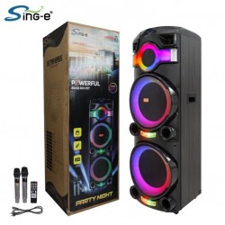 ZQS15201 Мощна Bluetooth Караоке Тонколона Sing-e , 100W, 2 x 15", RGB LED, TWS, FM, USB, TF, 2 Безжични Микрофона