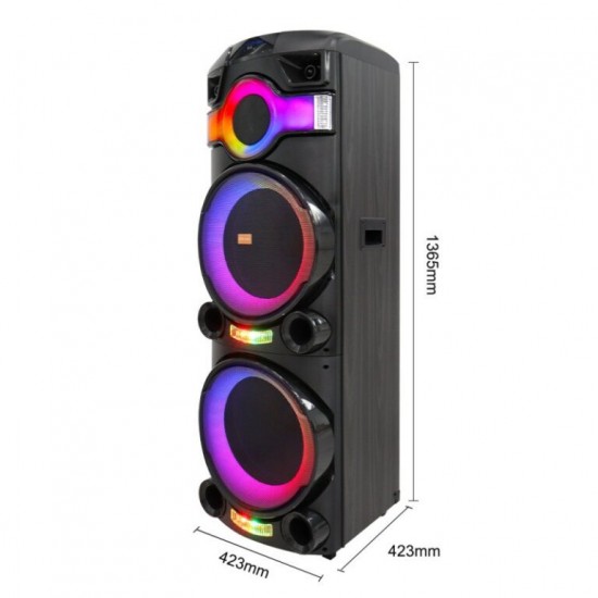 ZQS15201 Мощна Bluetooth Караоке Тонколона Sing-e , 100W, 2 x 15", RGB LED, TWS, FM, USB, TF, 2 Безжични Микрофона