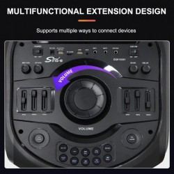 ZQS15201 Мощна Bluetooth Караоке Тонколона Sing-e , 100W, 2 x 15", RGB LED, TWS, FM, USB, TF, 2 Безжични Микрофона